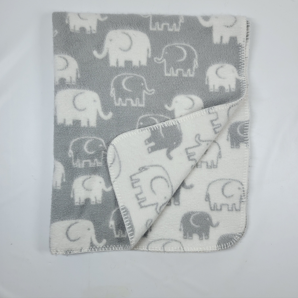 Pottery Barn Kids Gray Elephant Reversible Fuzzy Crib Blanket Toddler Lovey